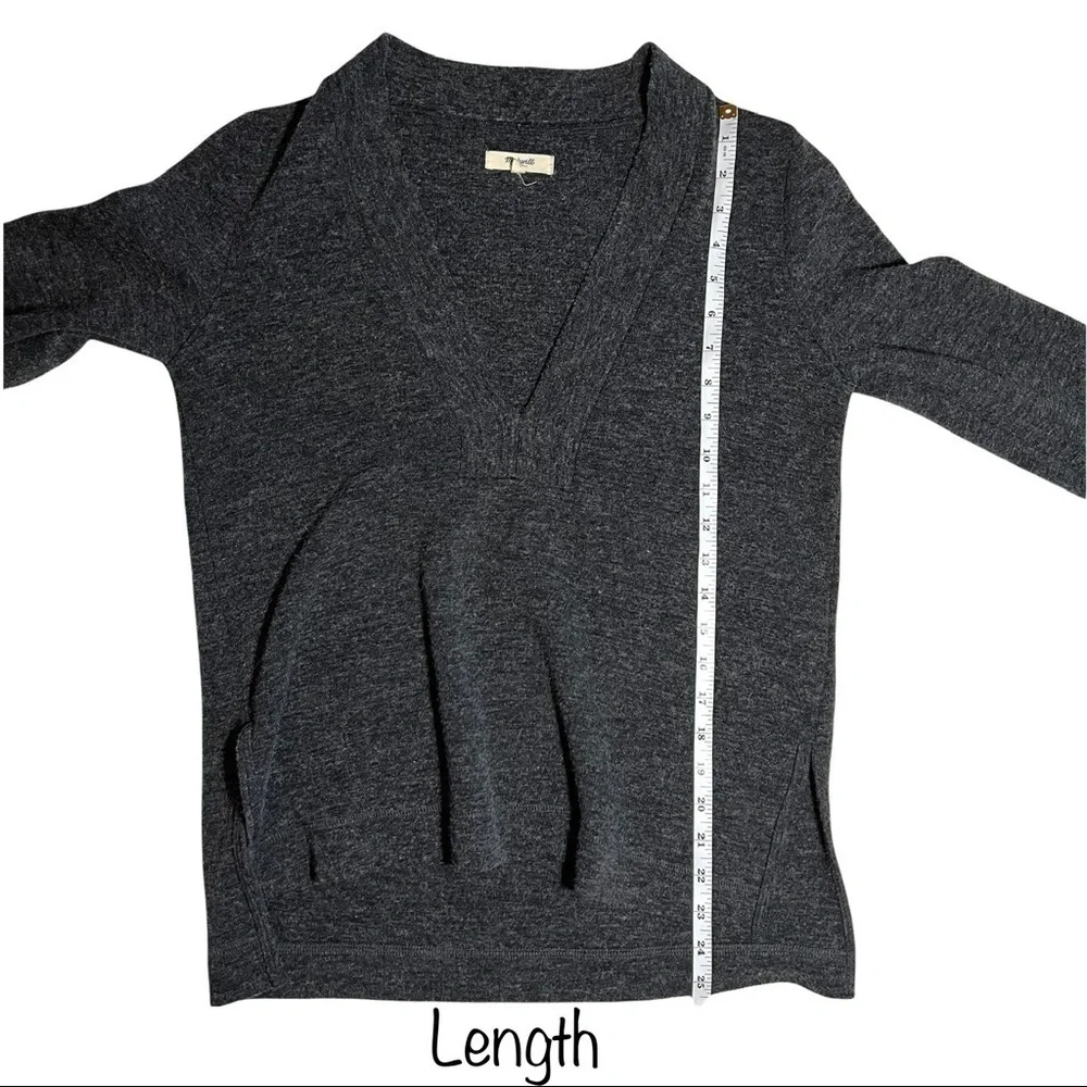 Madewell Slate Charcoal Gray Knit Popover Deep Plunging V-Neck Sweater Size M